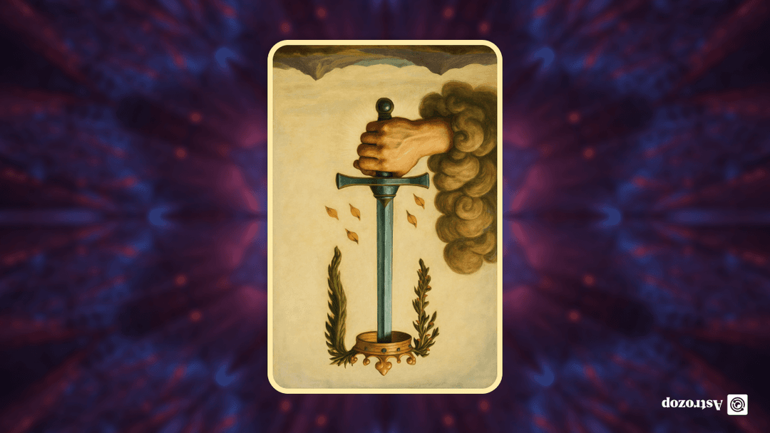 Reversed Ace of Swords tarot card showing a sword pointing downward